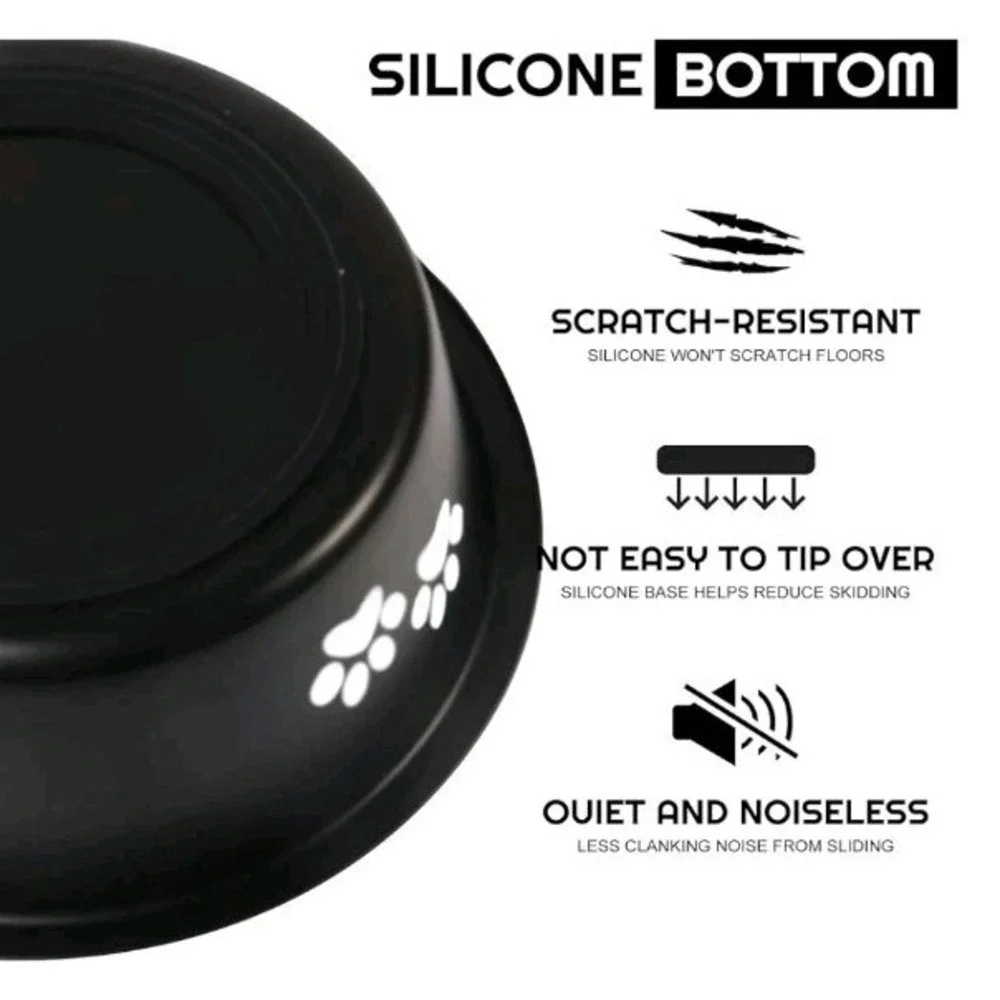 Greendale Set of 2 Stainless Steel Pet Bowls Midnight Black Paw Print 6.4 Cups